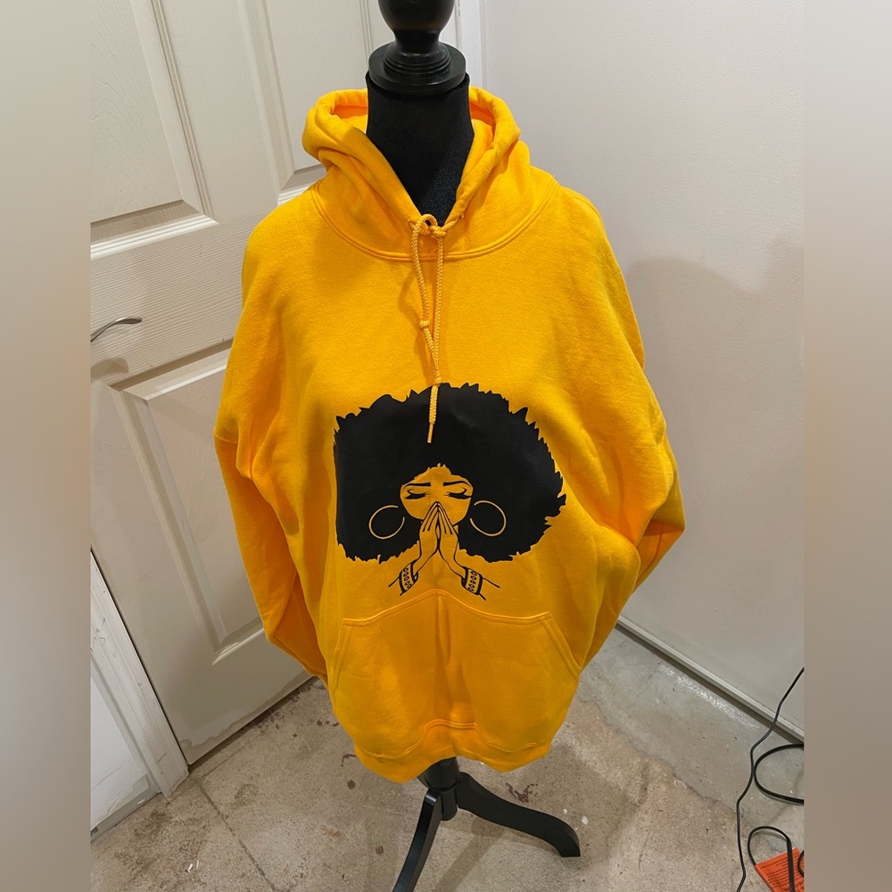 Yellow Hoodie with Afro Graphic